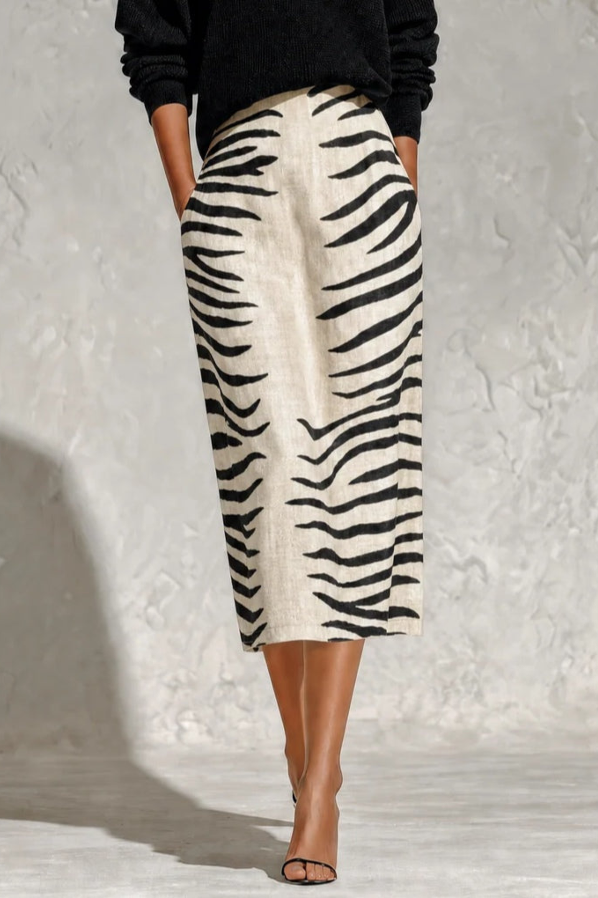 Zebra Print Skirt Contrast Collar Two-Piece Set