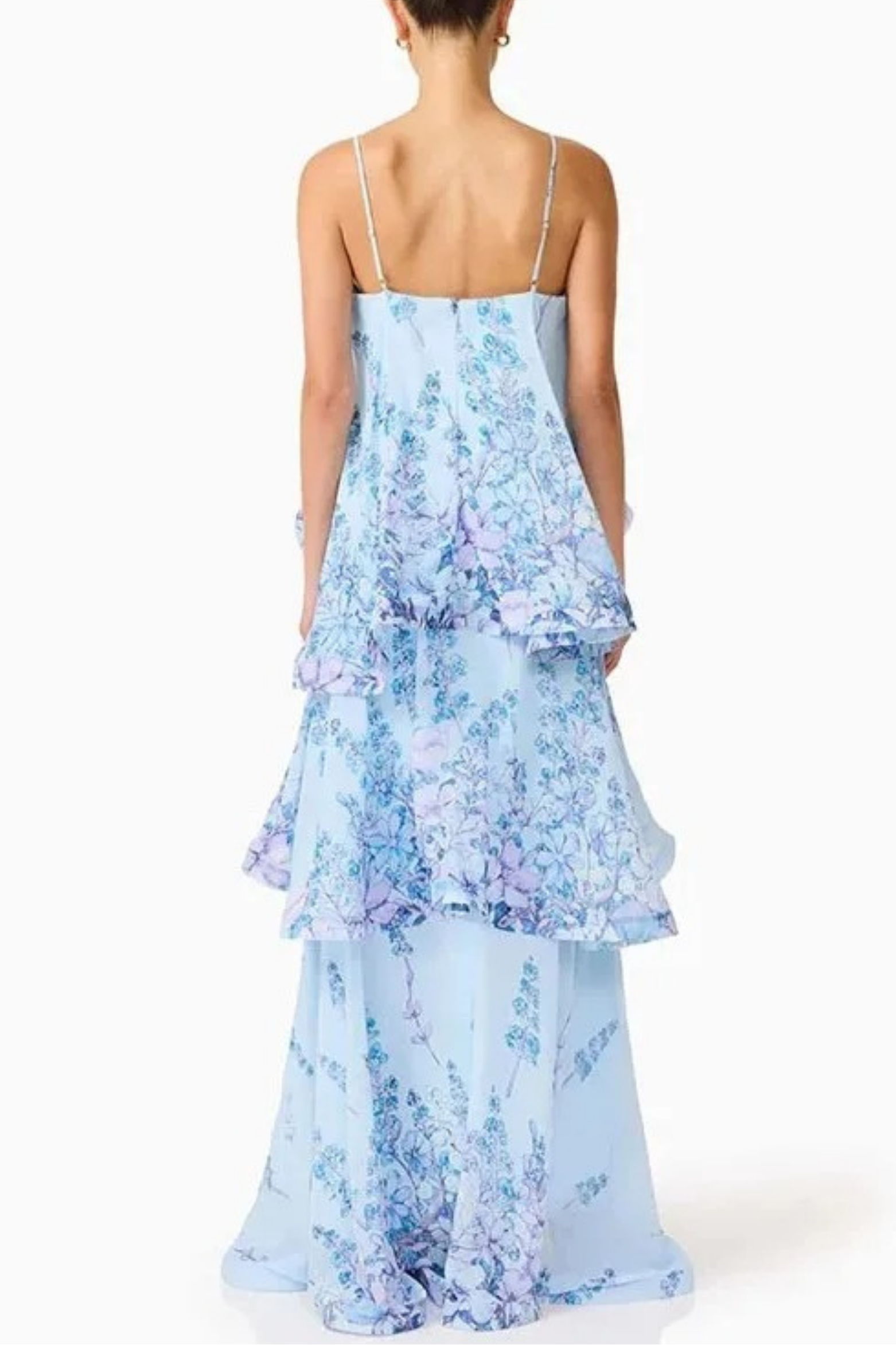 Blue Floral Tiered Ruffle Maxi Dress