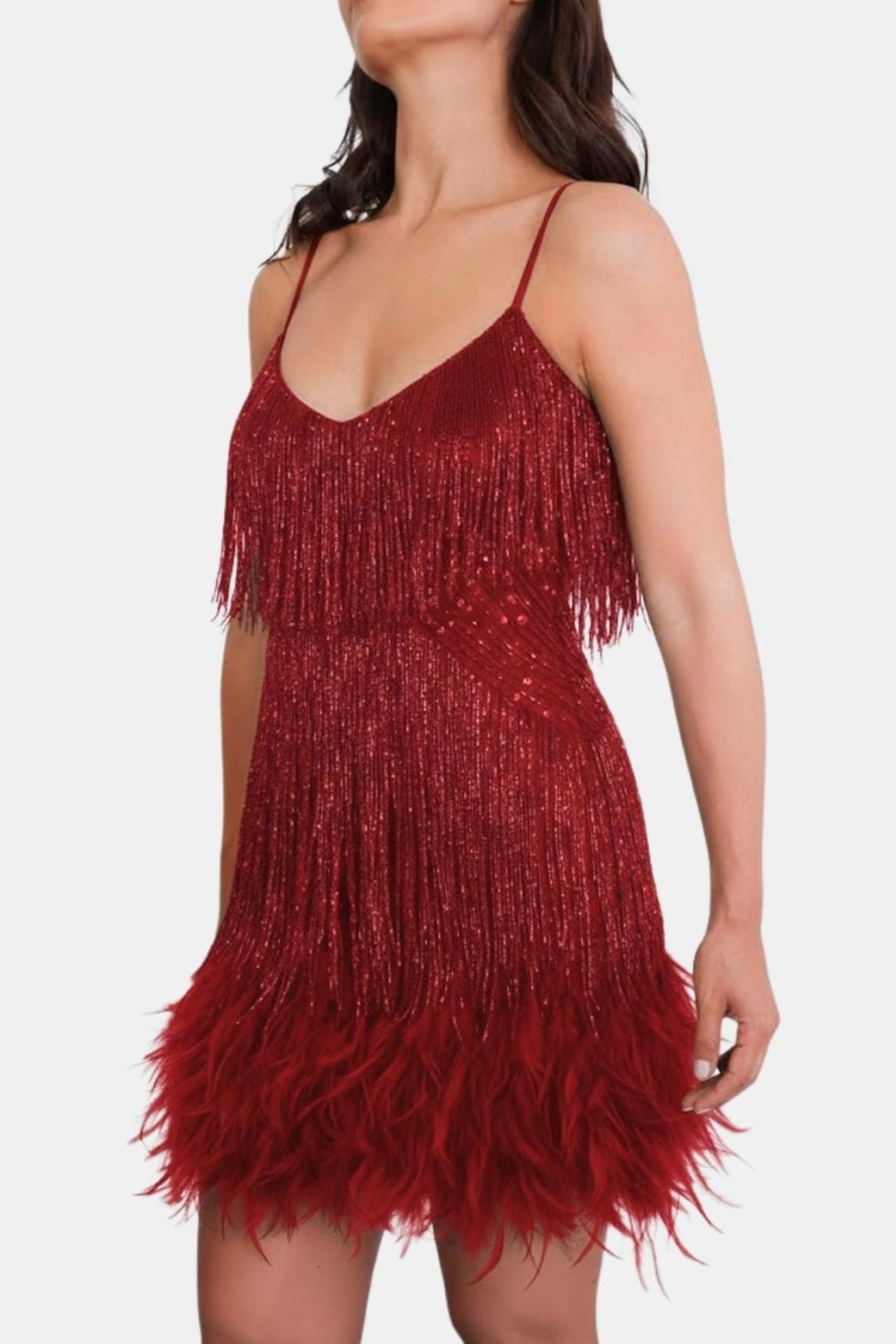 Sequin Fringe Feather Cocktail Dress