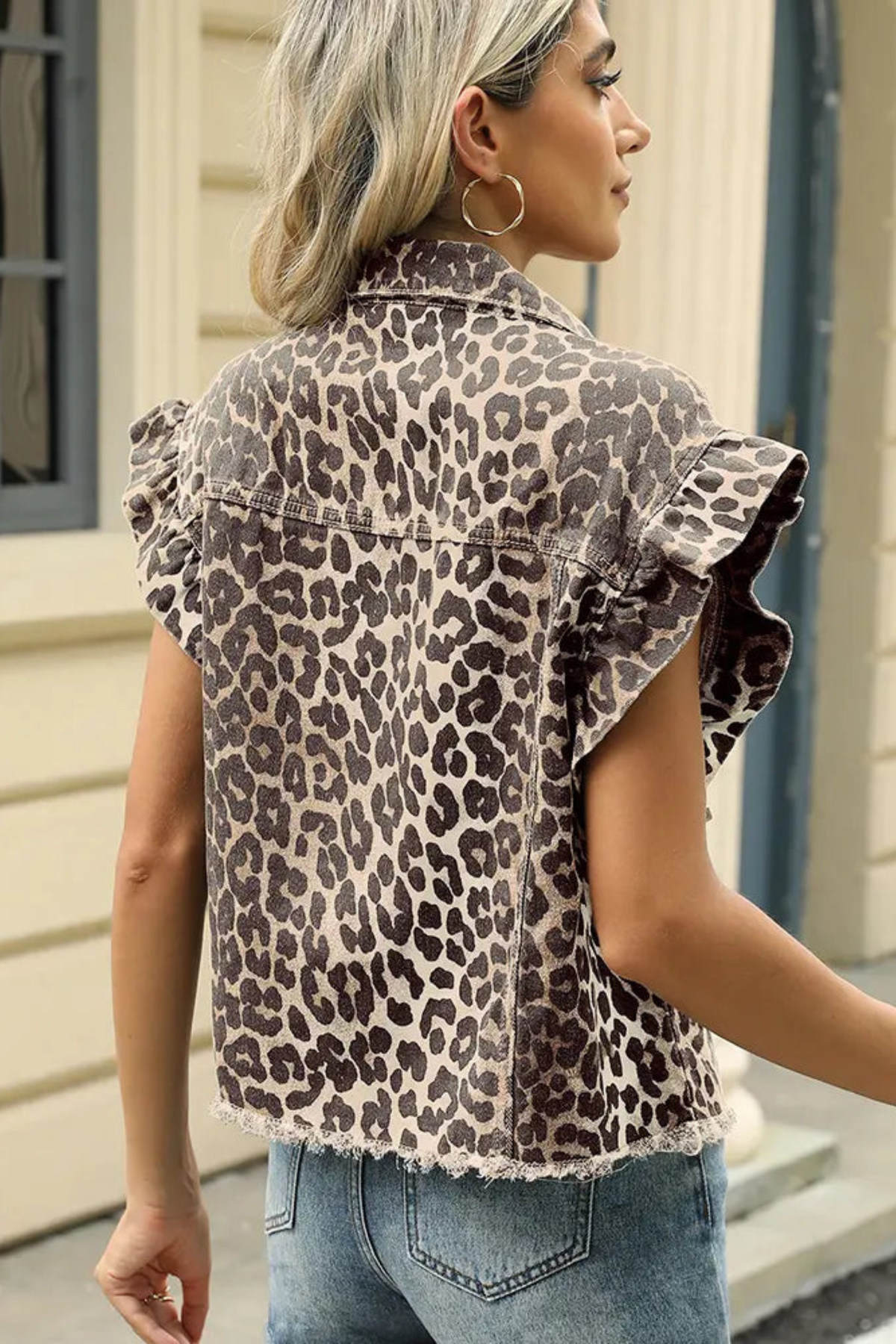 Washed Ruffle Edge Layering Vest