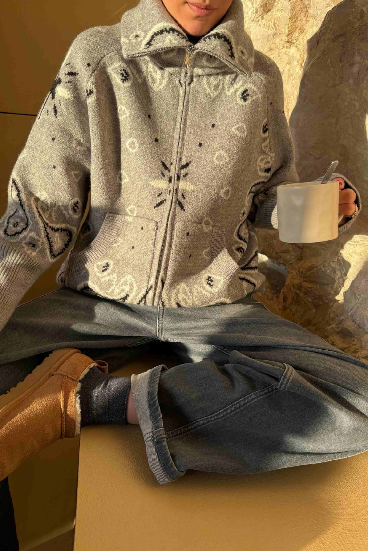 Women's Cashmere Blend Patterned Cardigan