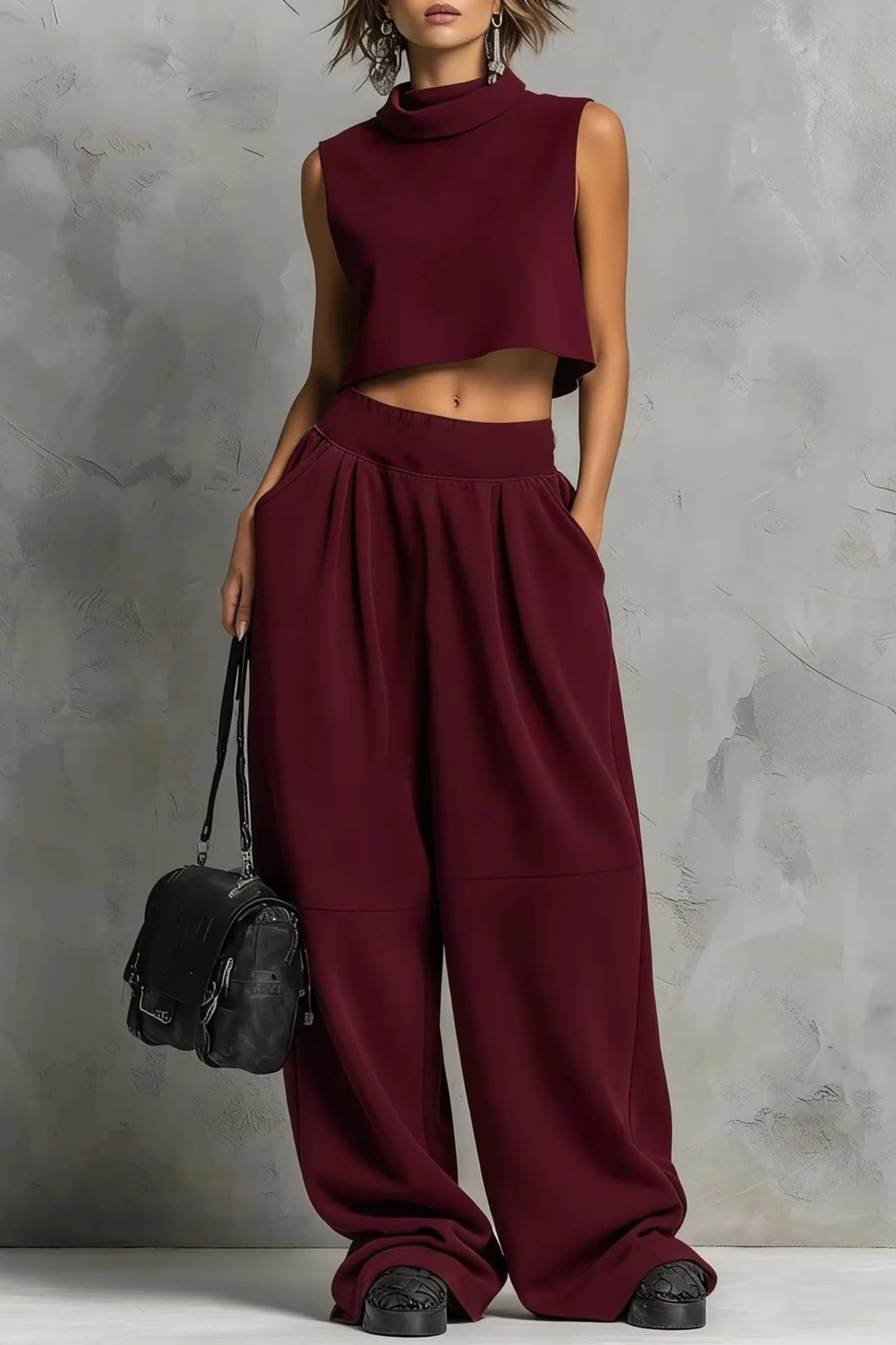 Women's Sienna Mock Neck Crop Top & Wide Leg Trouser Set