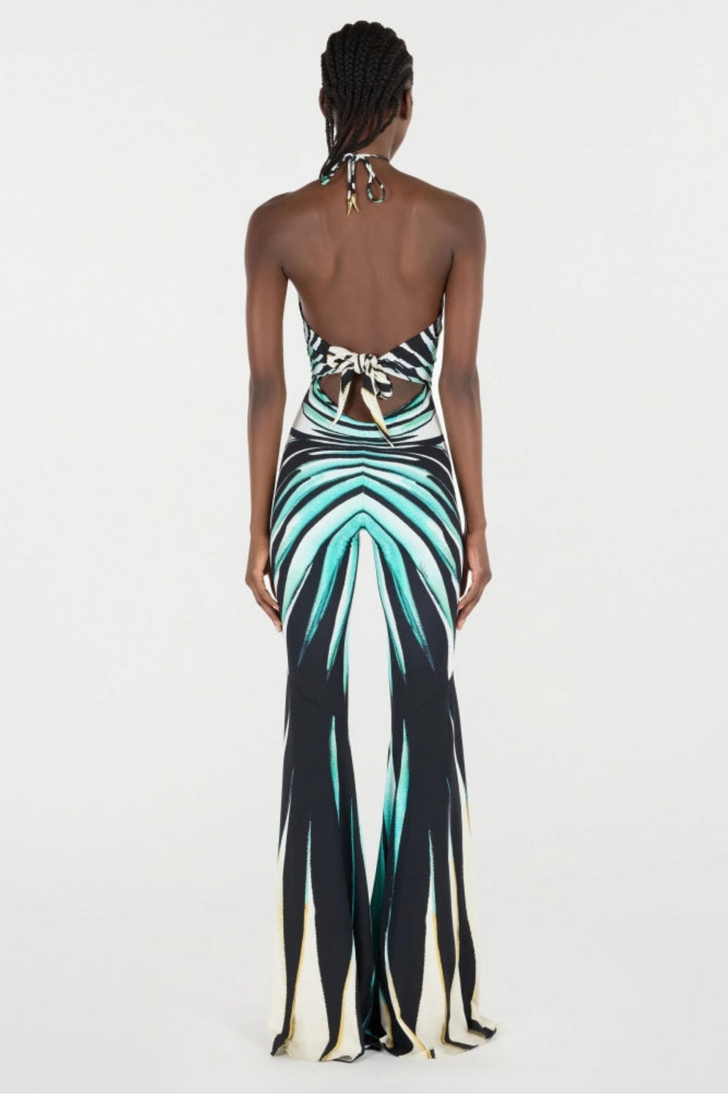 Ocean Print Halter Flared Jumpsuit