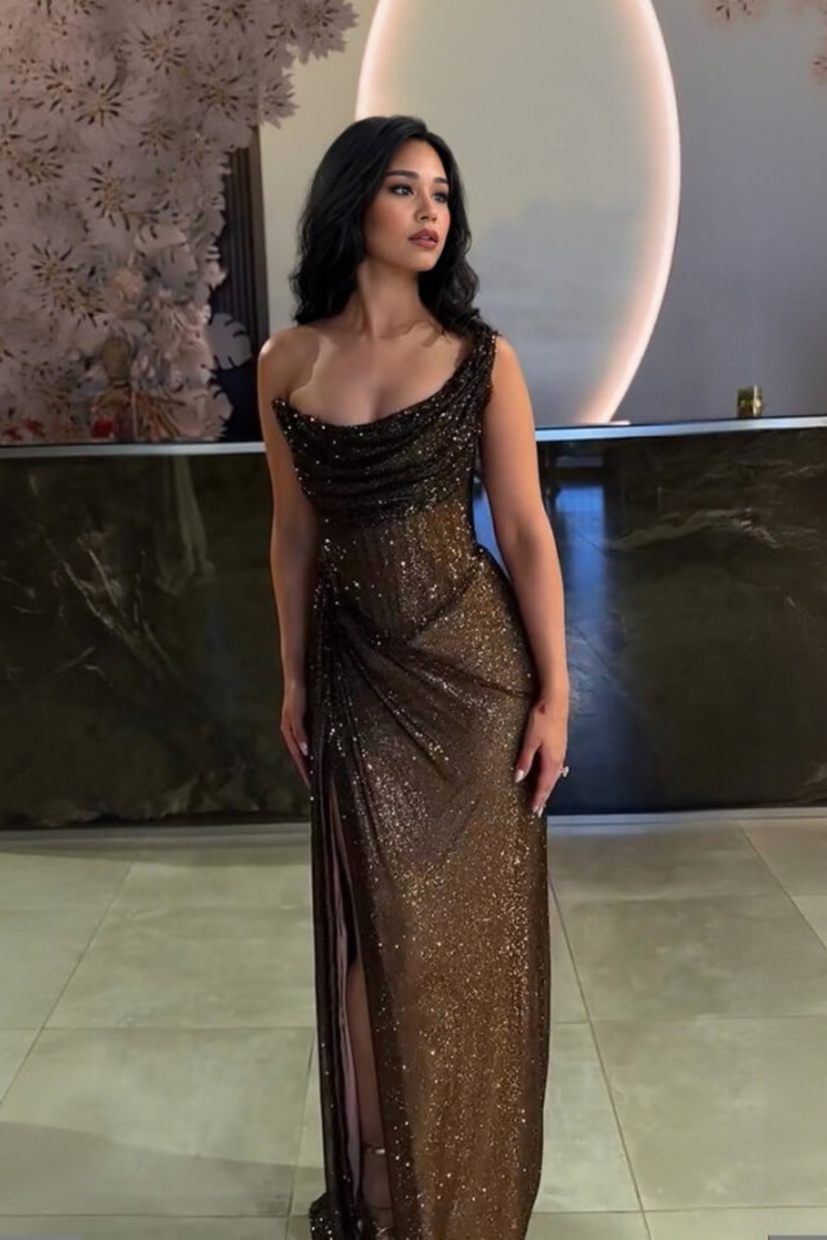 Midnight Sequin Slit Maxi Dress
