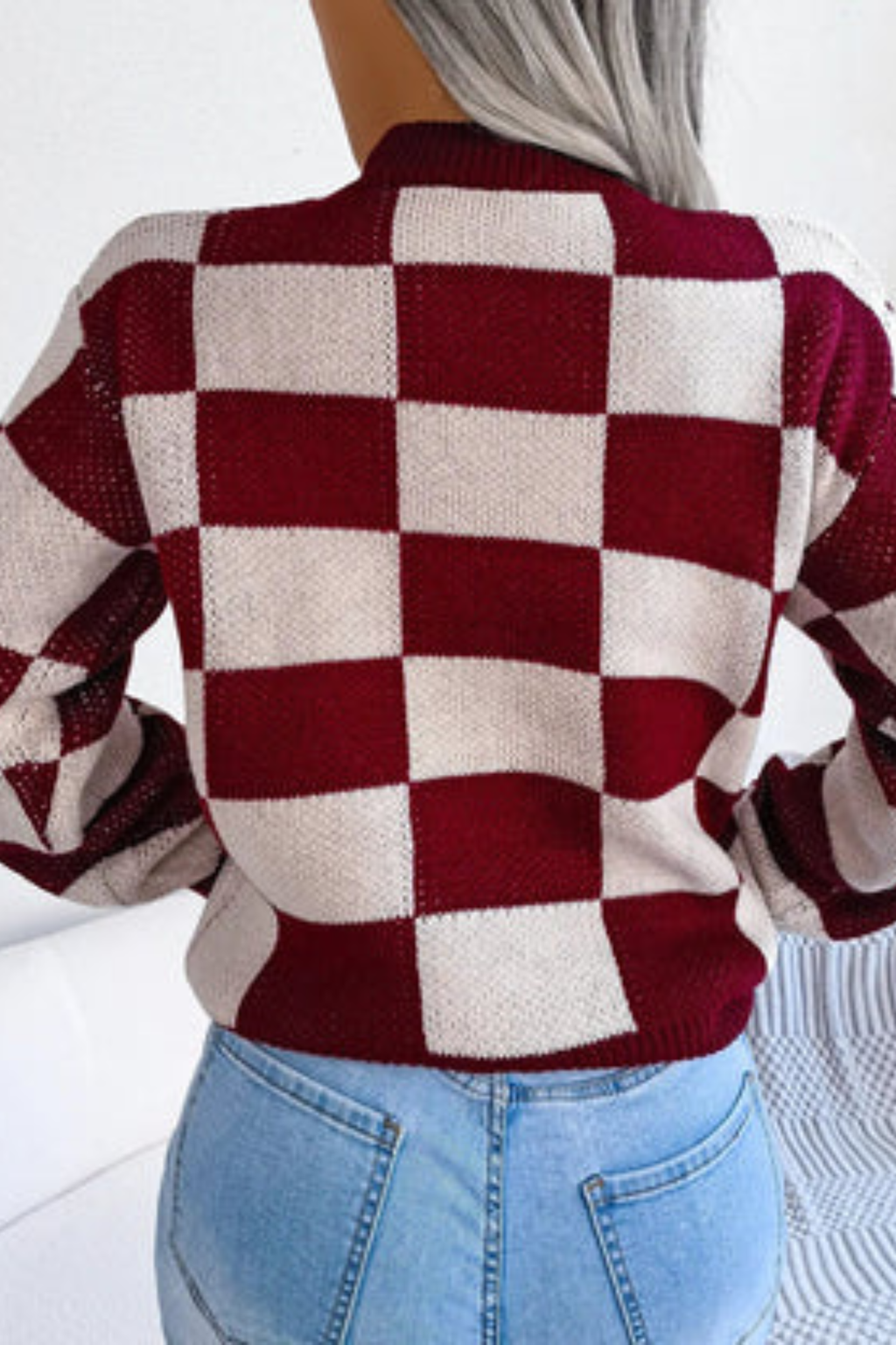 Women's Checkered Knit Pullover Sweater