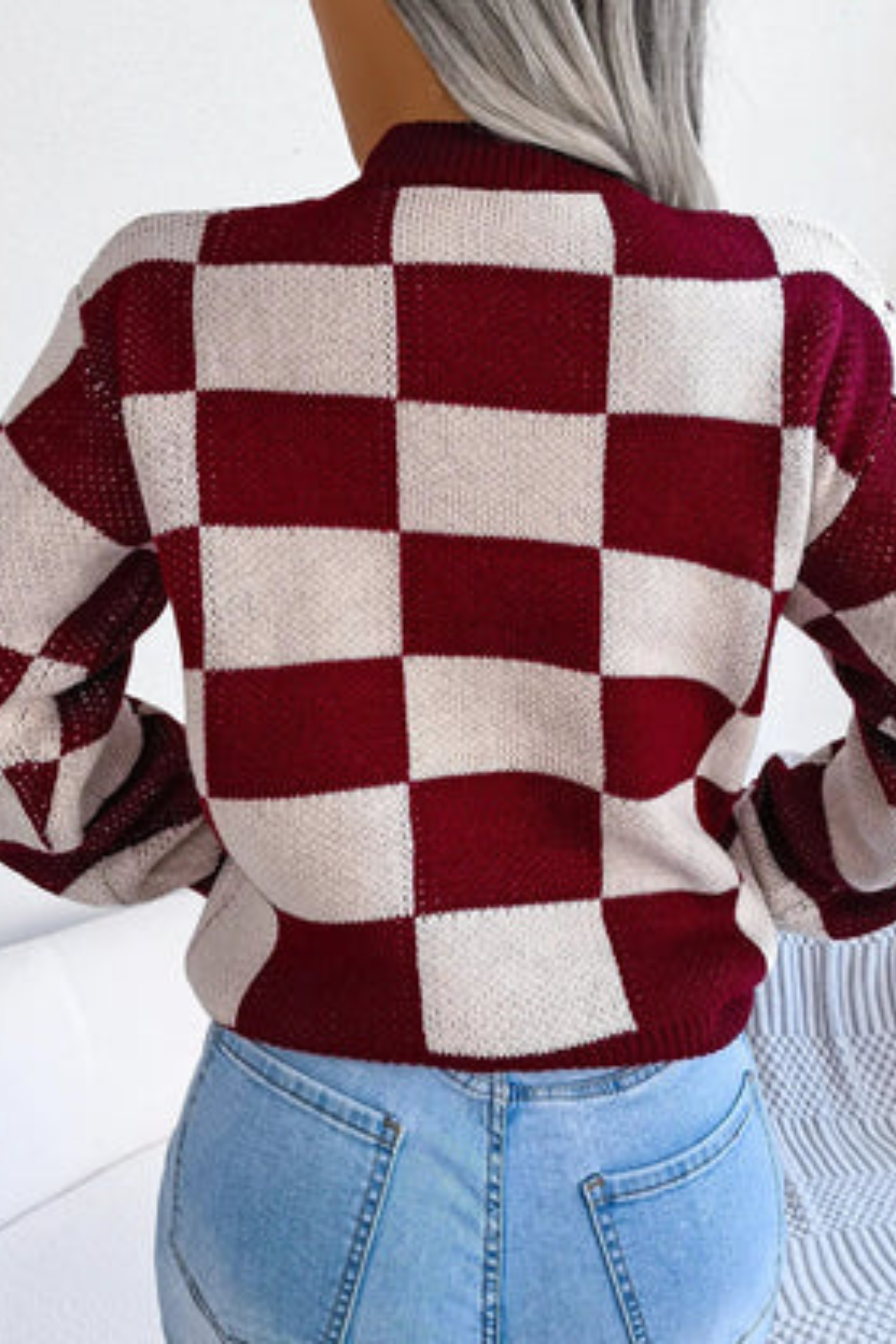Women's Checkered Knit Pullover Sweater