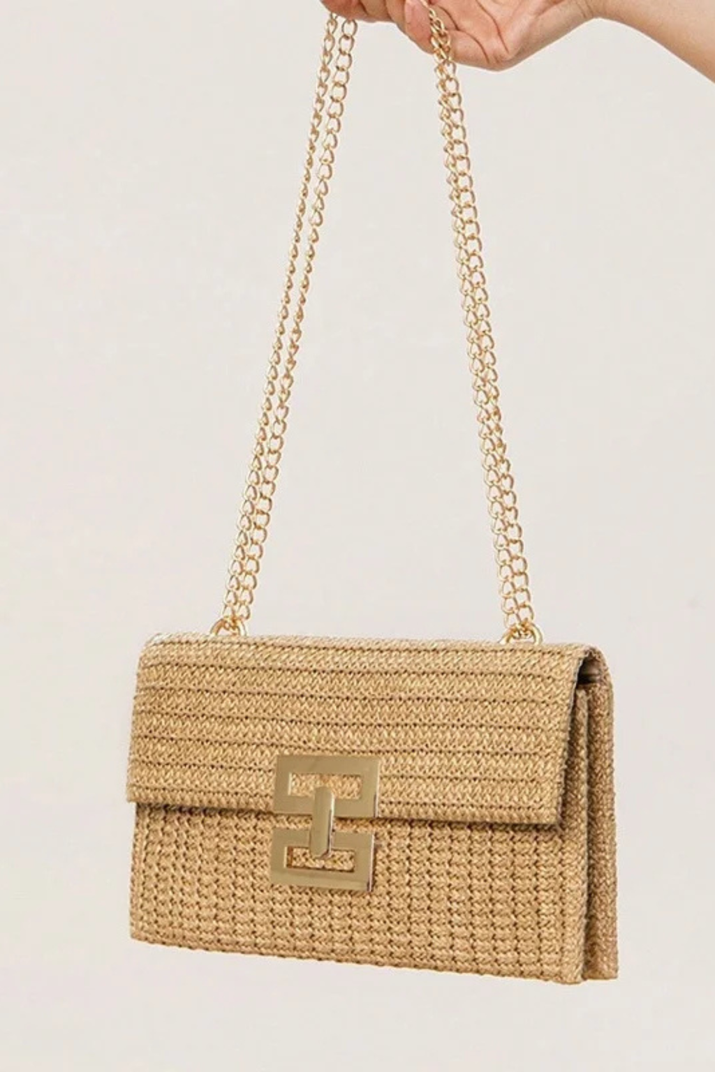 Seaside Luxe Straw Shoulder Bag with Chain Strap