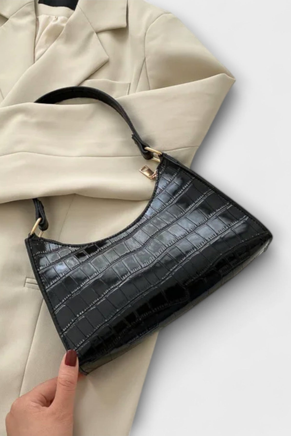 Midnight Luxe Croc-Embossed Shoulder Bag
