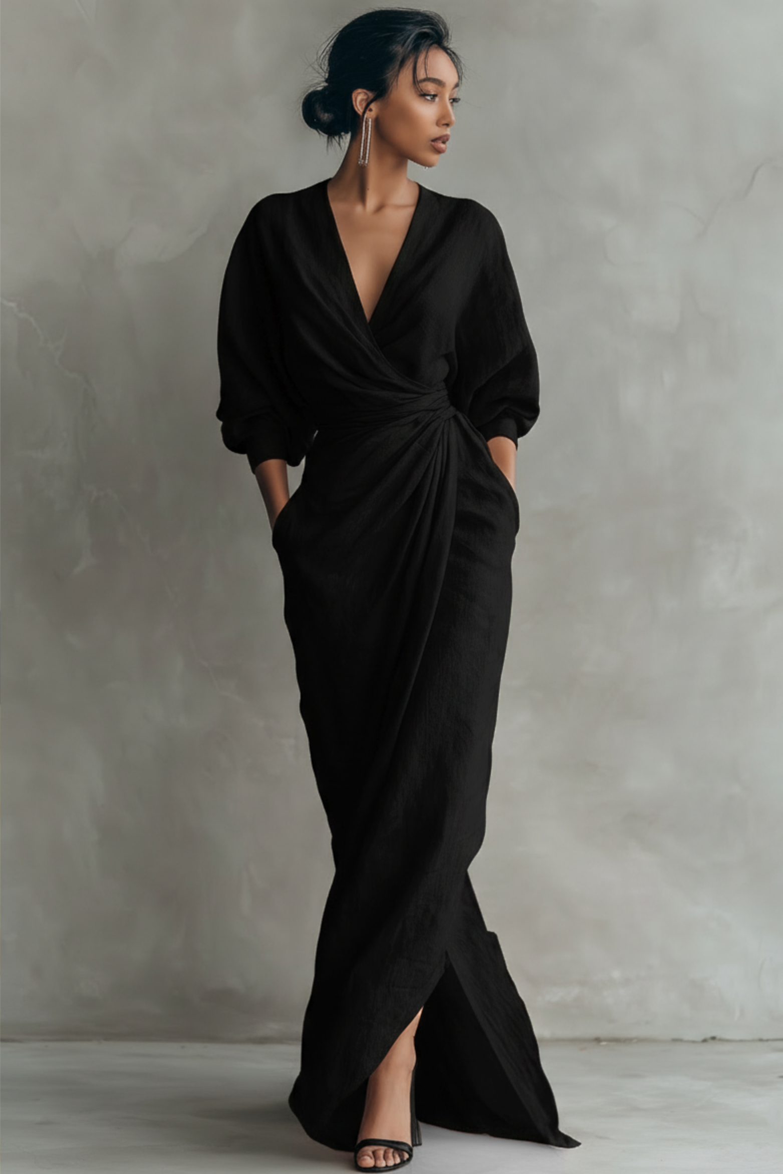 Relaxed V Neck Linen Maxi Dress