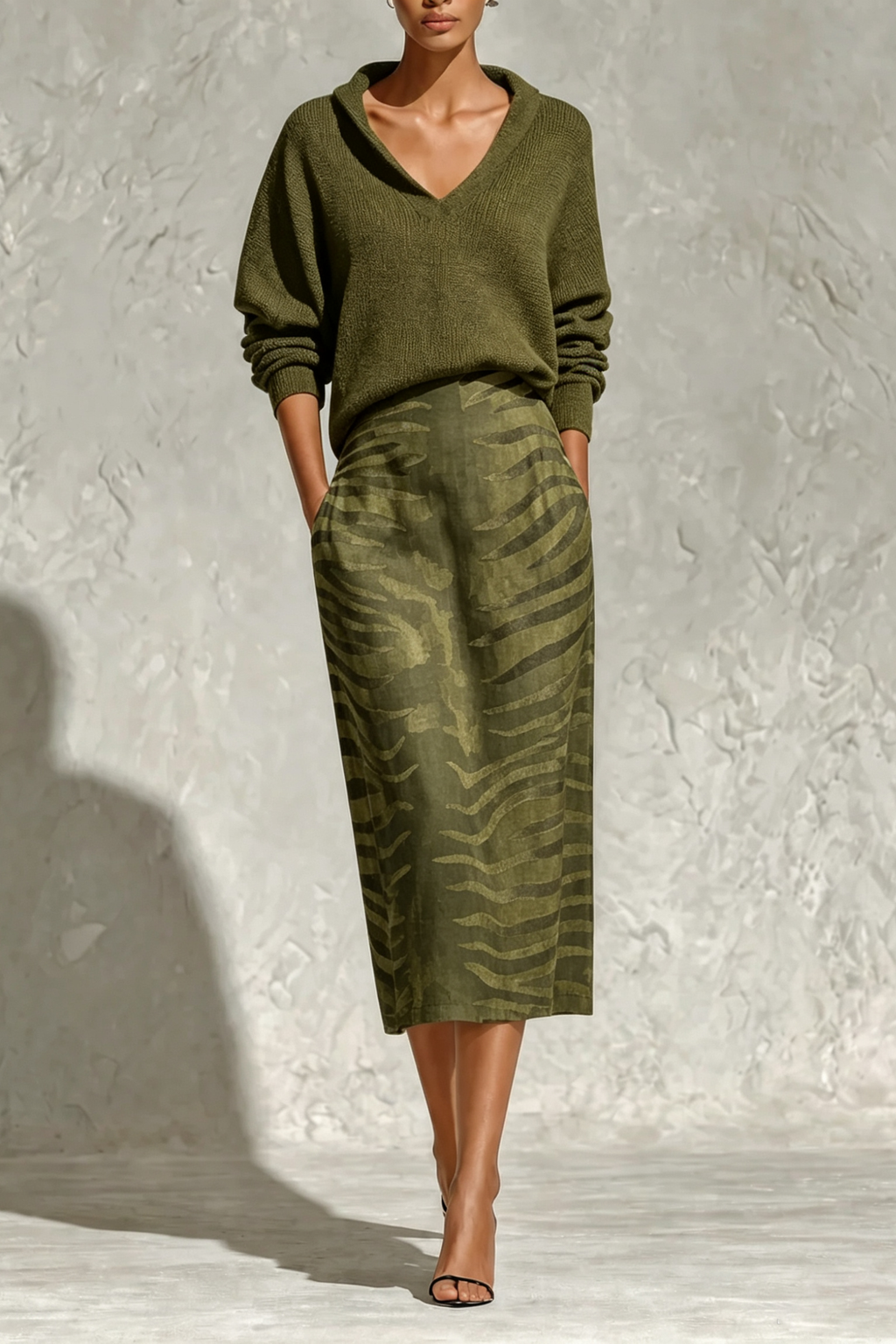 Zebra Print Skirt Contrast Collar Two-Piece Set