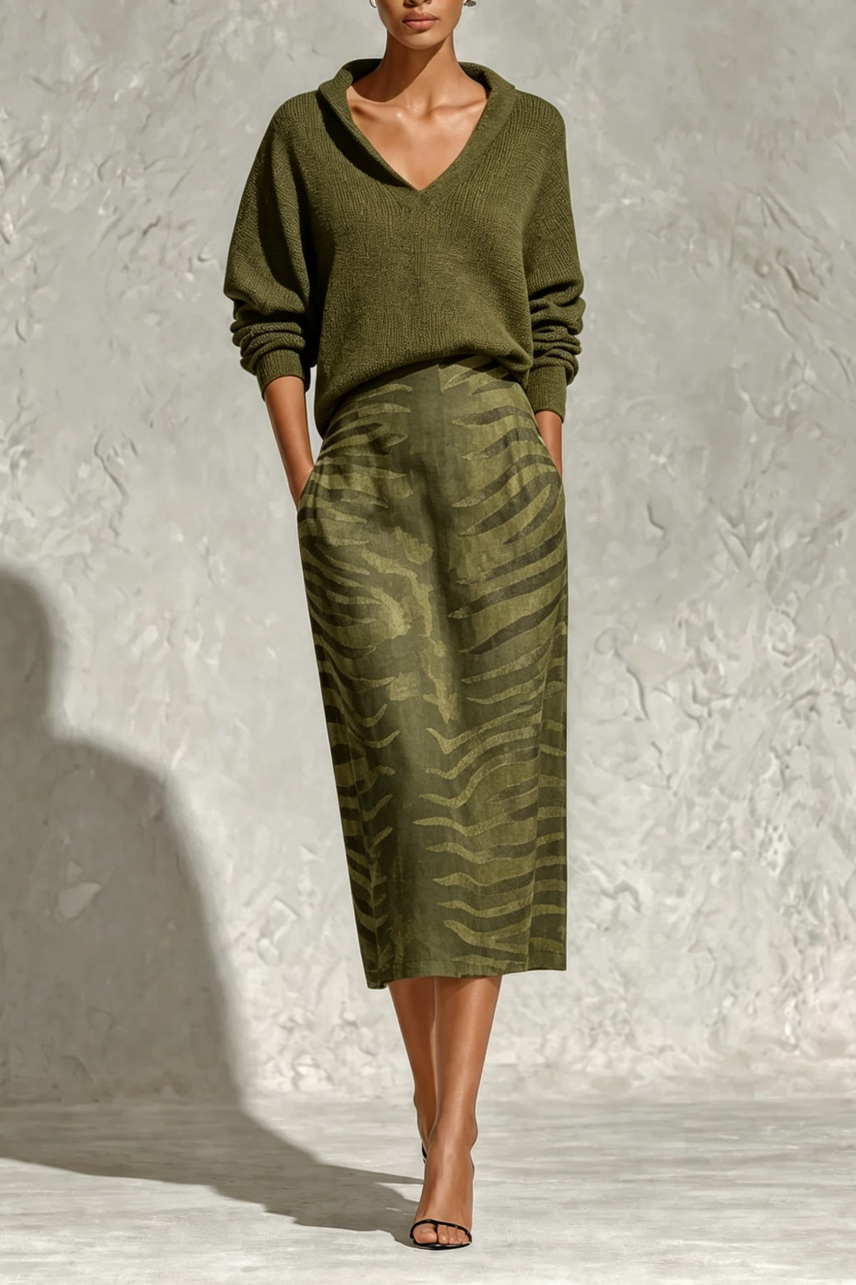 Zebra Print Skirt Contrast Collar Two-Piece Set