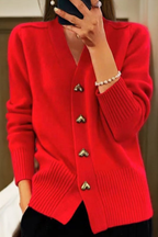 Heart Button V-Neck Cardigan Sweater