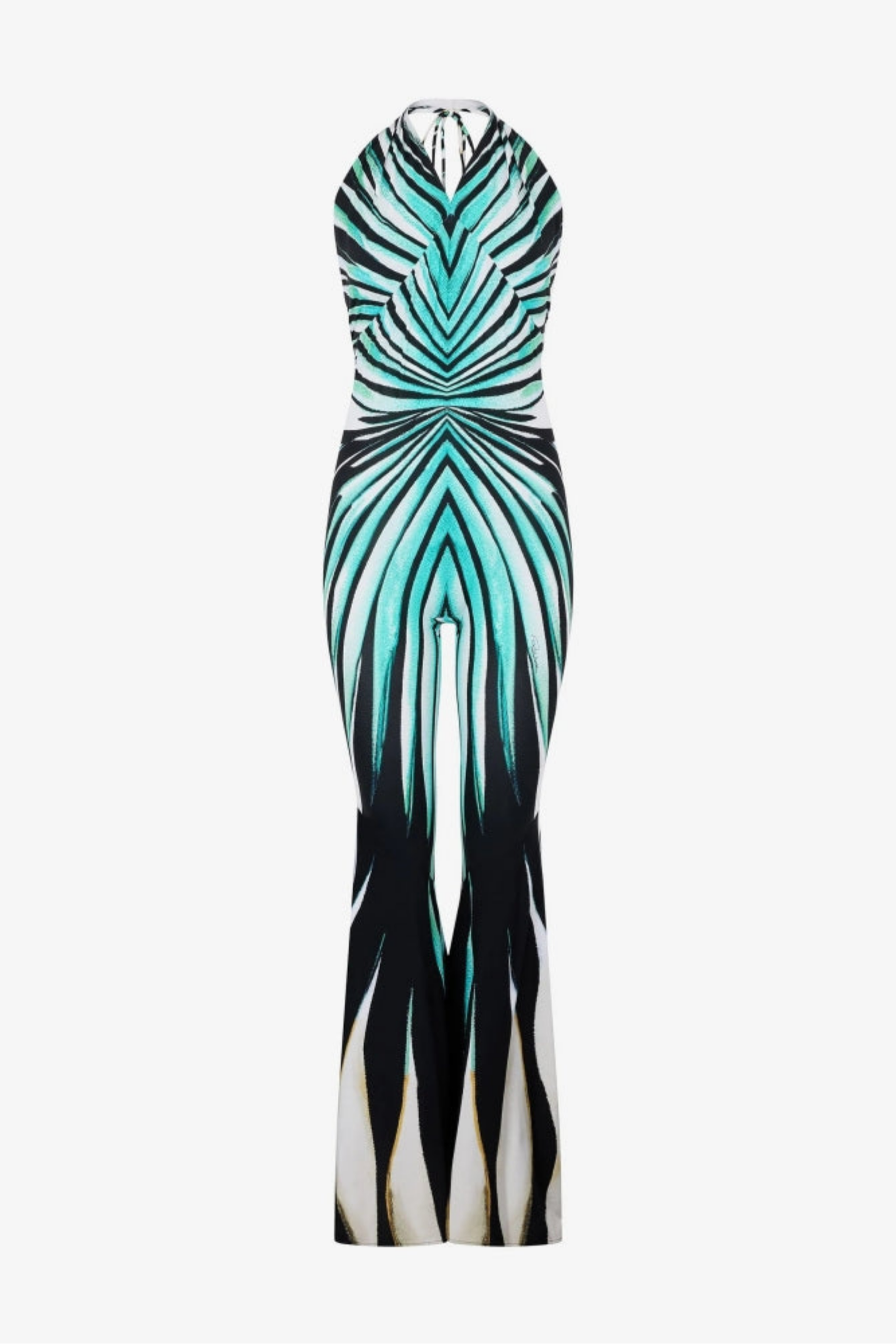 Ocean Print Halter Flared Jumpsuit