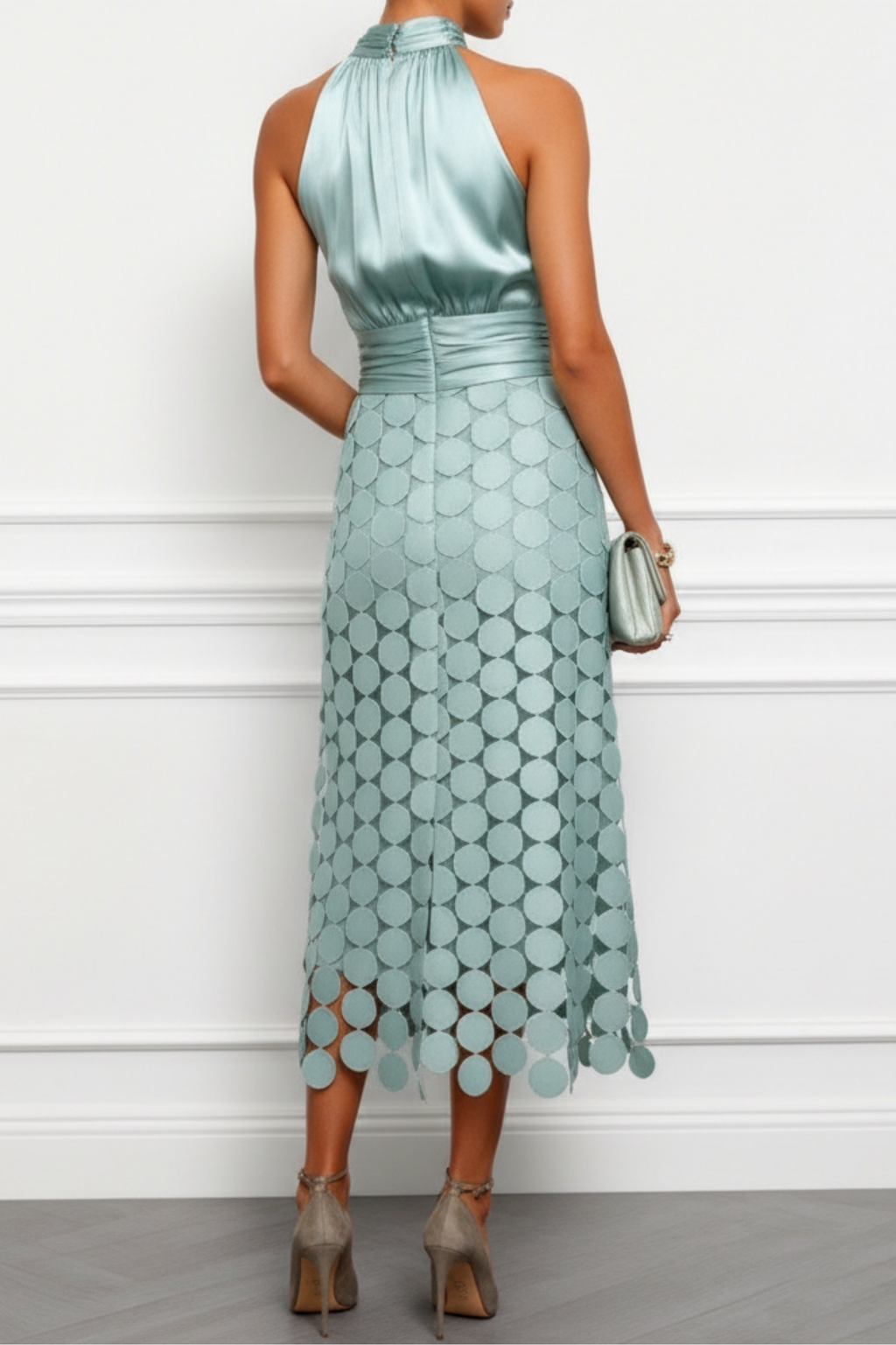 Purplish Blue Ruched Halter Midi Dress
