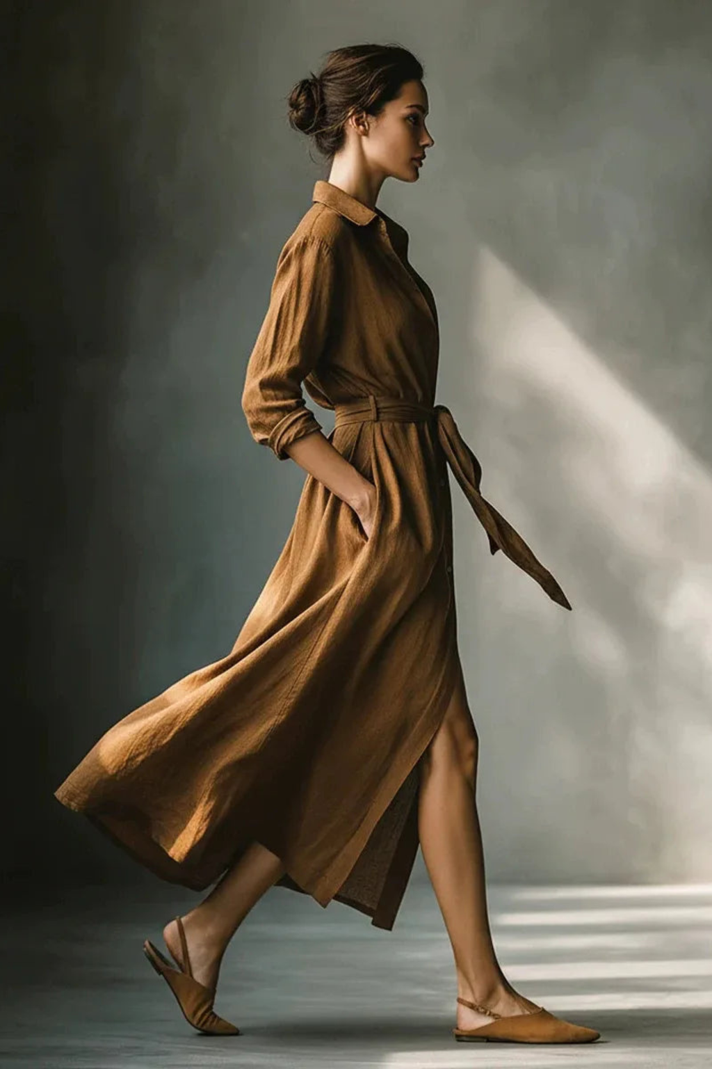 Willow Grace Belted Shirt Maxi Dress