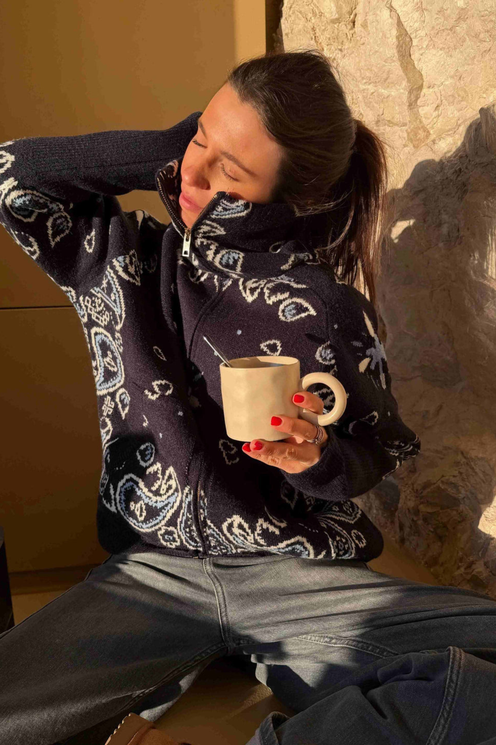 Women's Cashmere Blend Patterned Cardigan