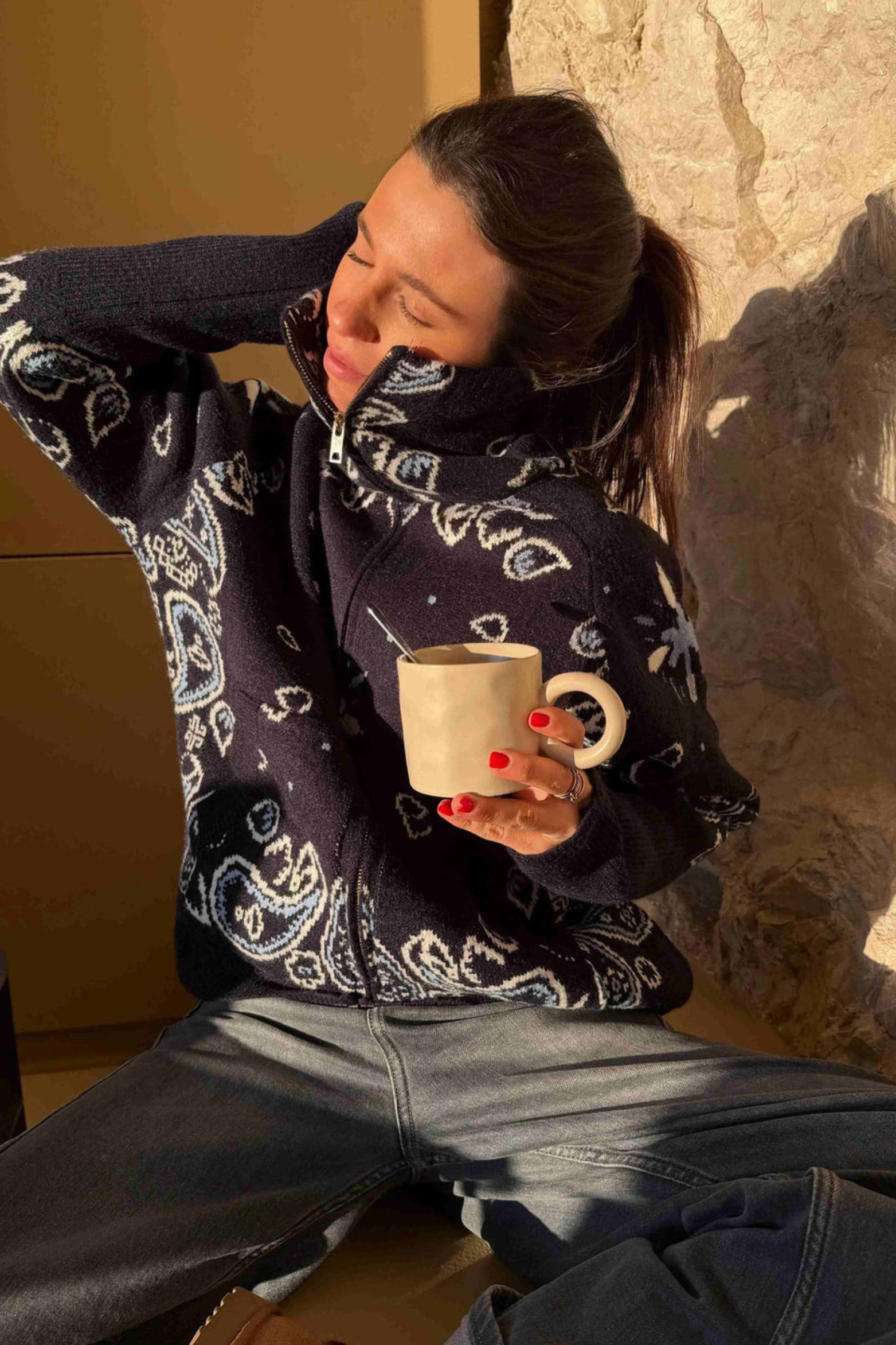 Women's Cashmere Blend Patterned Cardigan