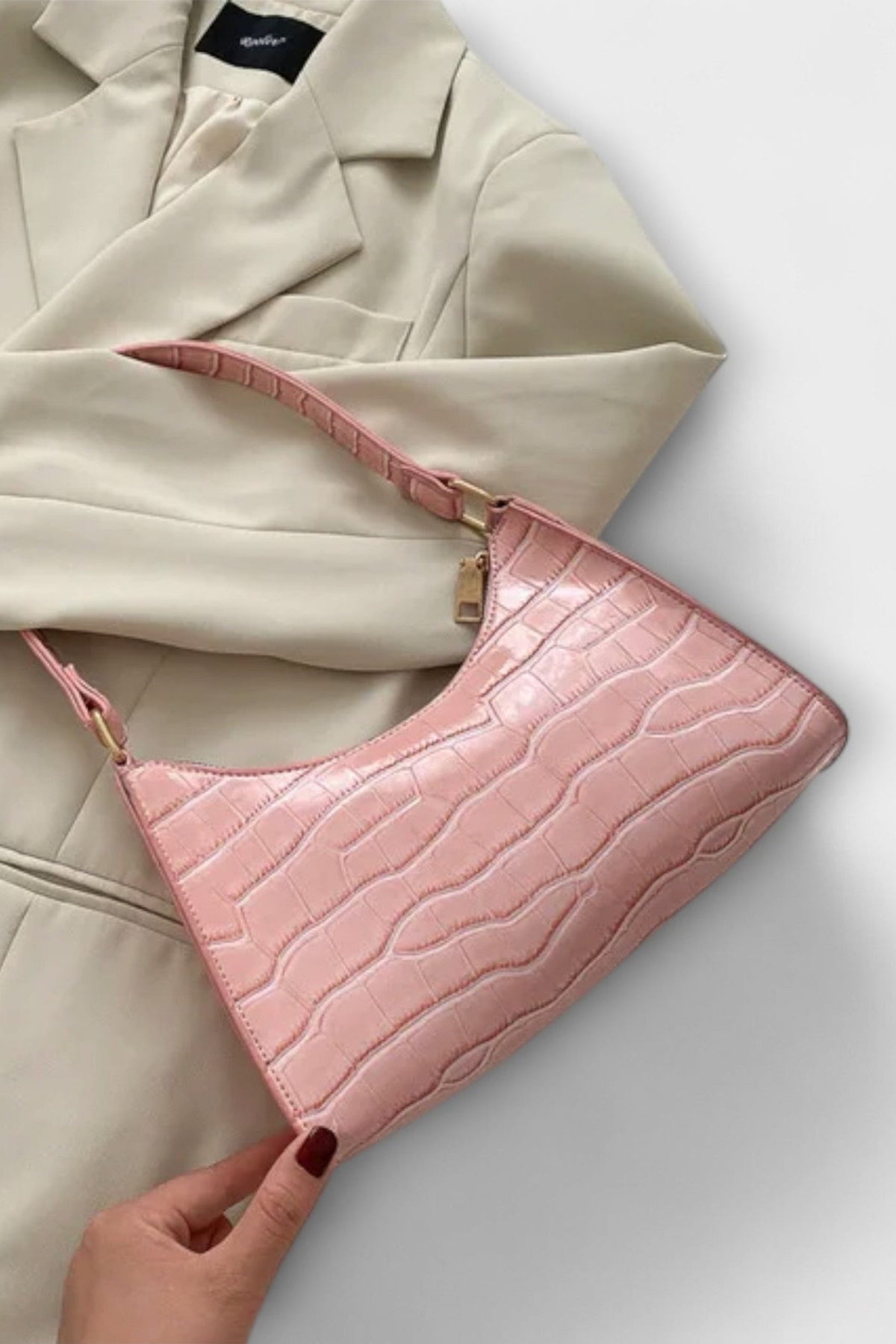 Midnight Luxe Croc-Embossed Shoulder Bag