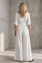 Chic Wrap V Neck Jumpsuit with Wide Leg Silhouette