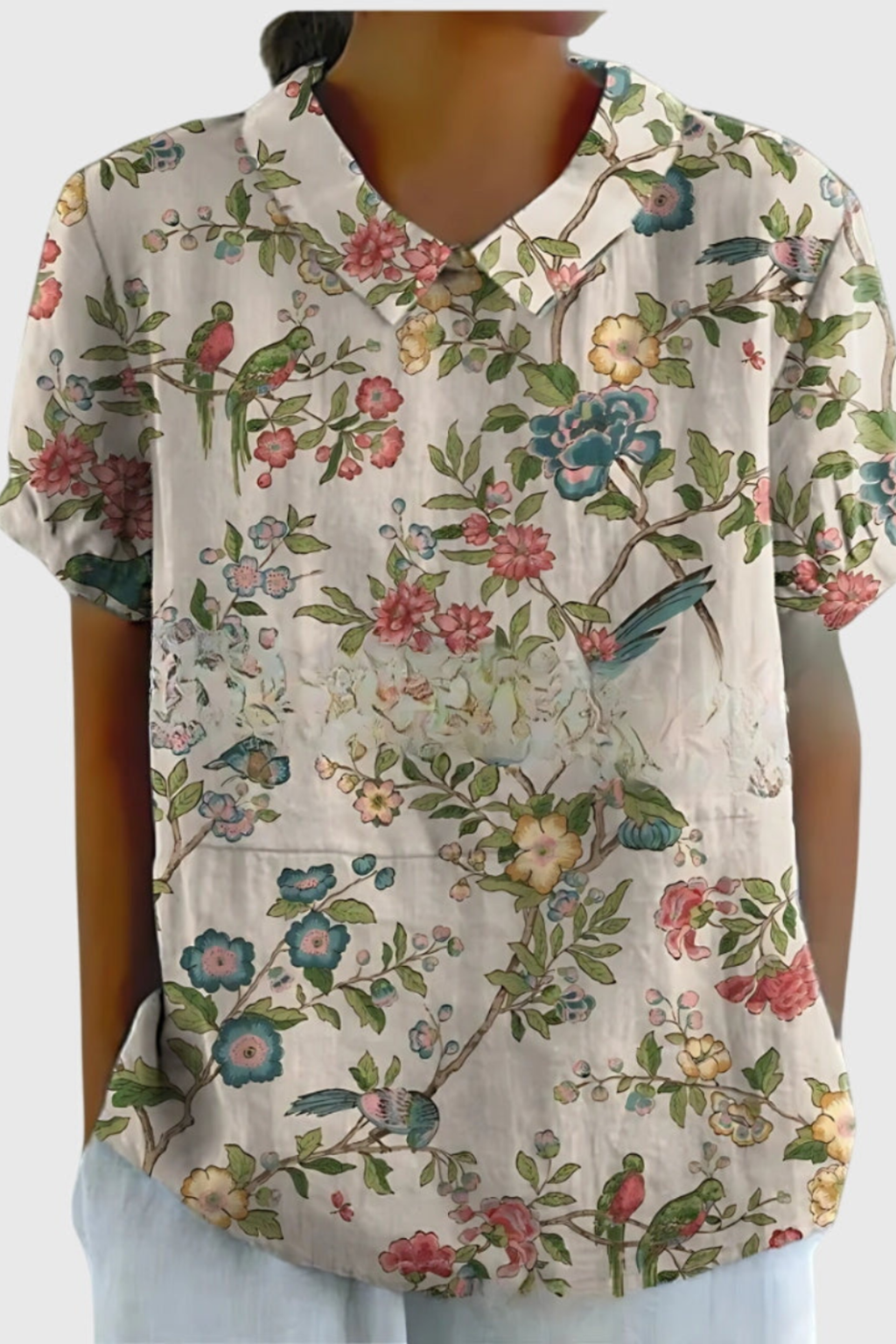 Women's Elara Floral Linen Blend Collared Blouse