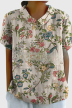 Women's Elara Floral Linen Blend Collared Blouse