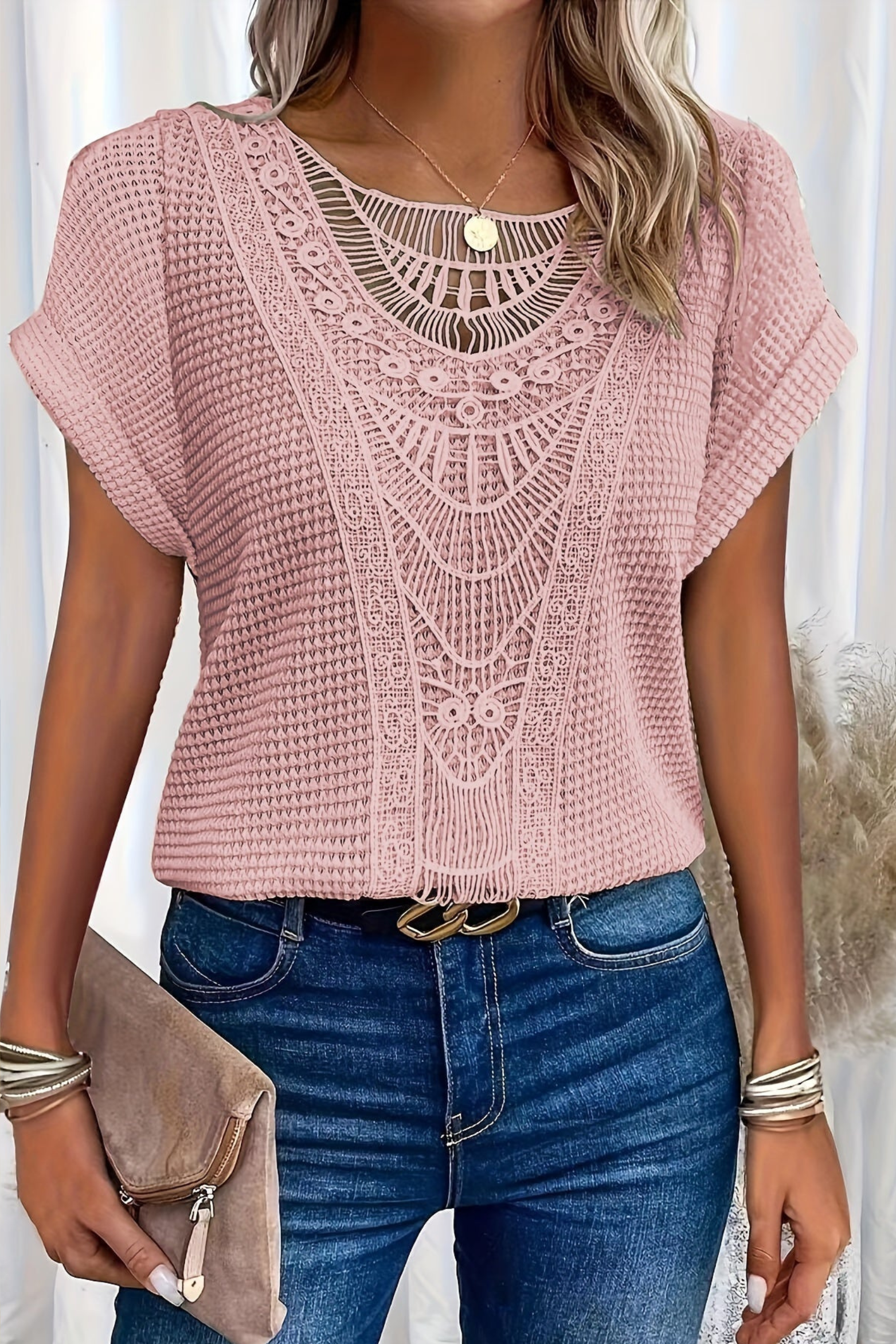 Boho Chic Crochet Lace Short Sleeve Blouse