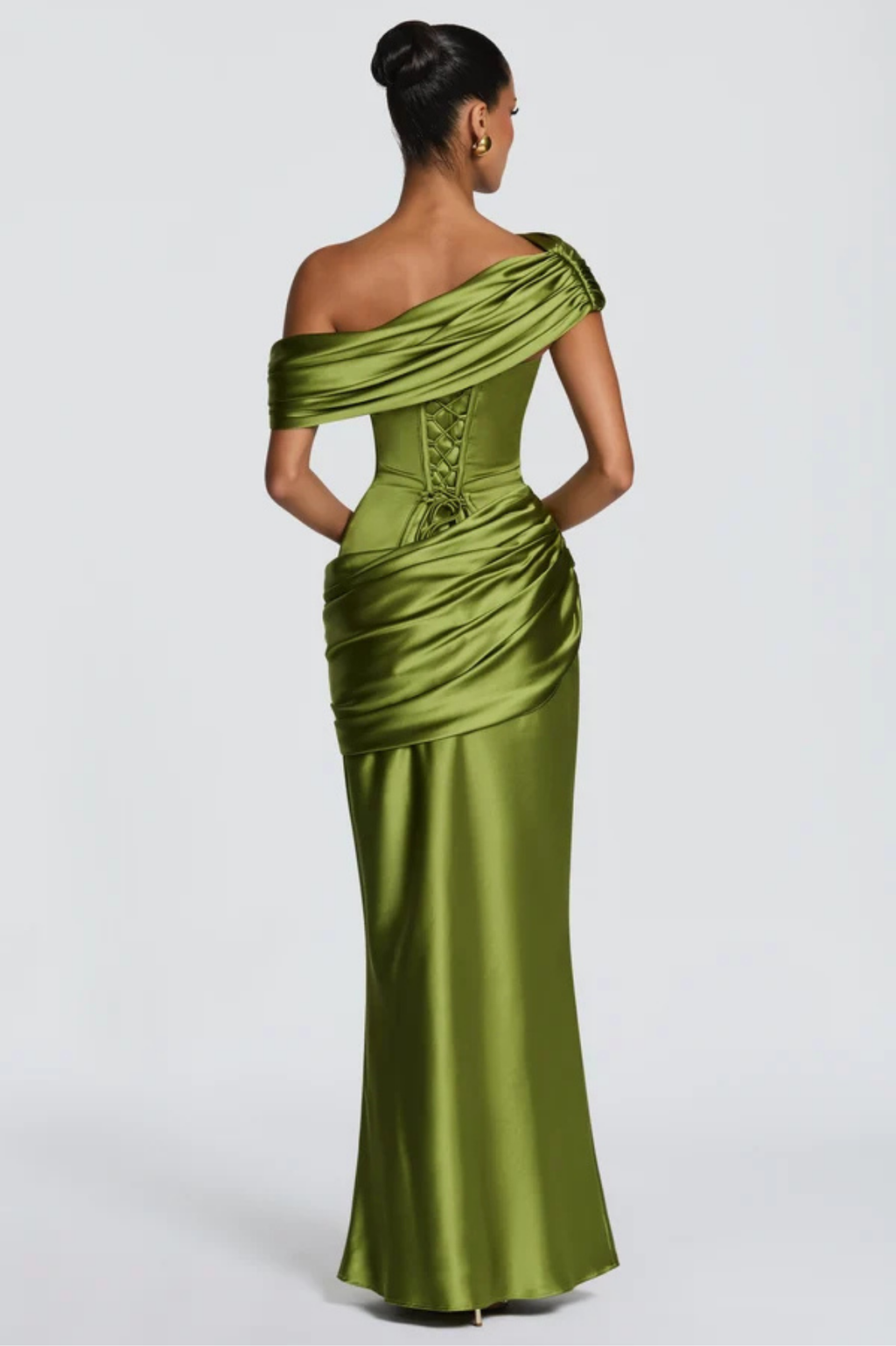 Asymmetric Off Shoulder Drape Maxi Dress