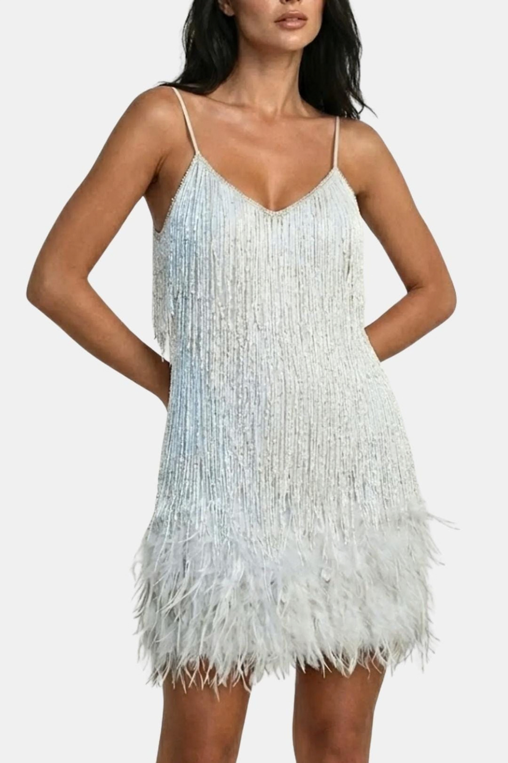 Sequin Fringe Feather Cocktail Dress