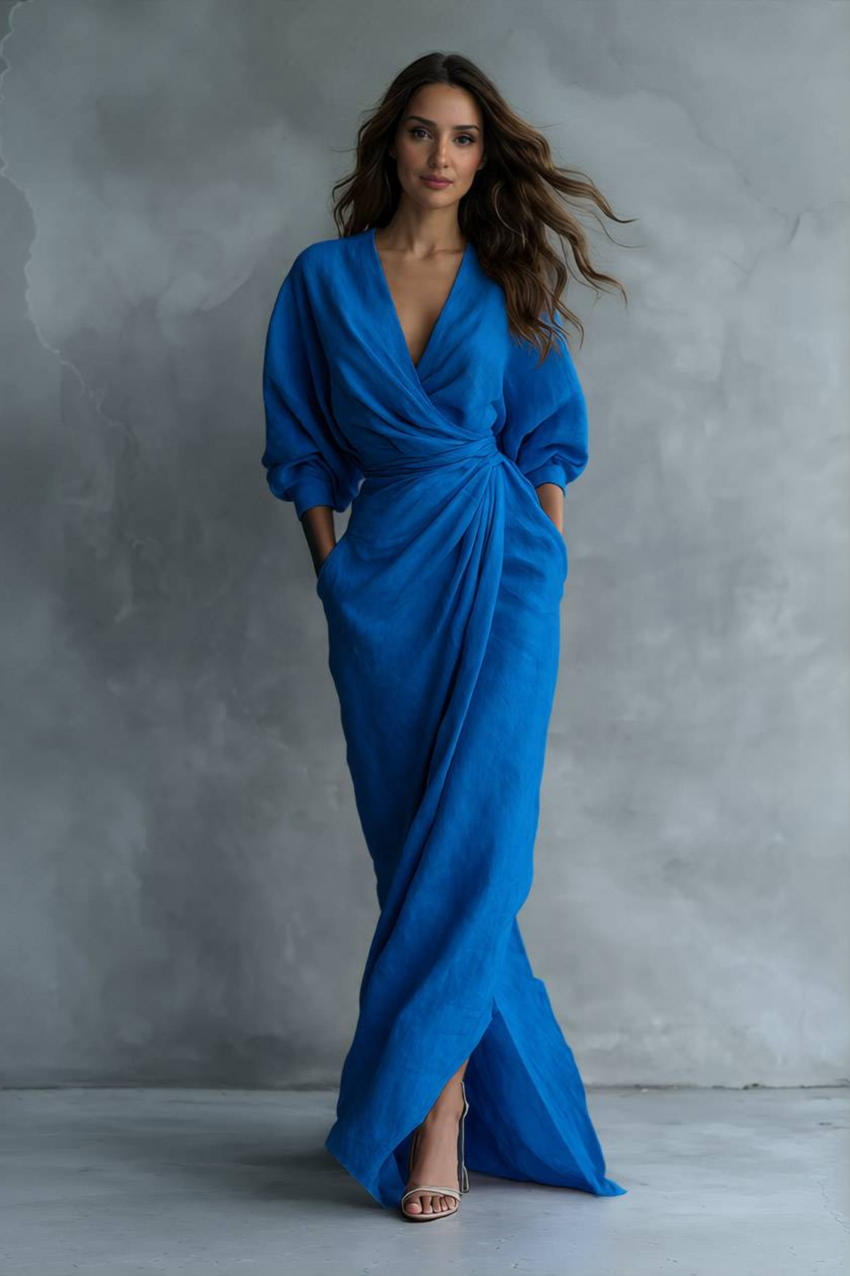 Relaxed V Neck Linen Maxi Dress