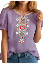 Women's Brielle Floral Embroidered Linen Blend Blouse