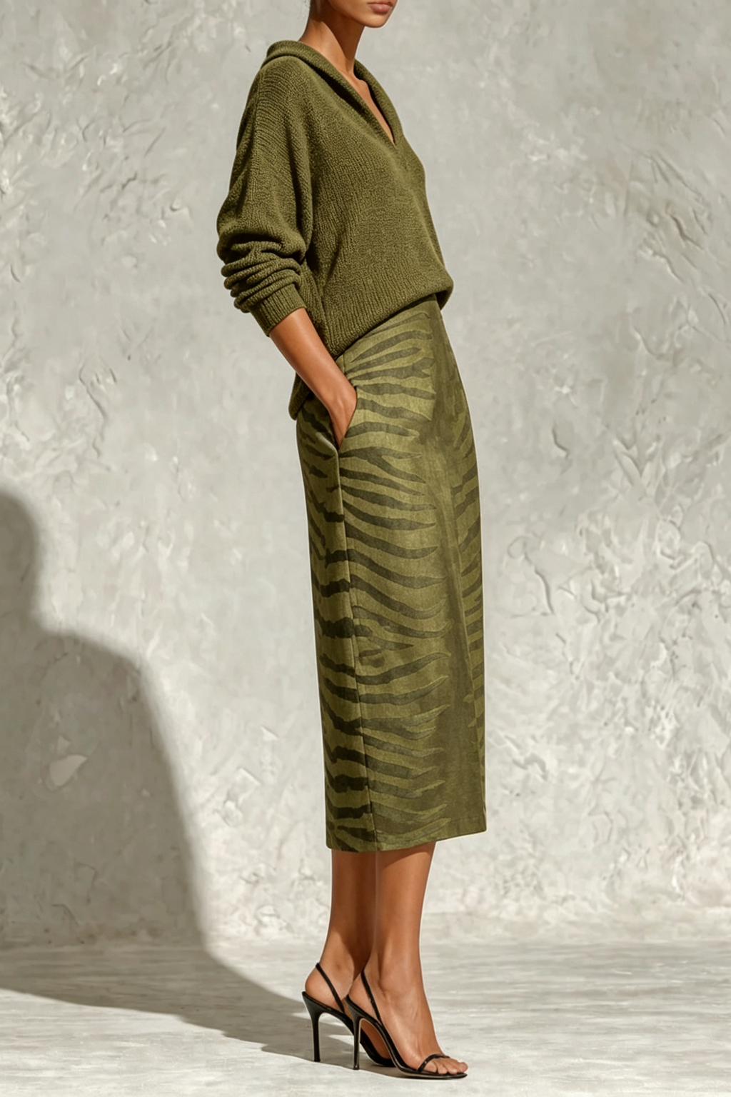 Zebra Print Skirt Contrast Collar Two-Piece Set