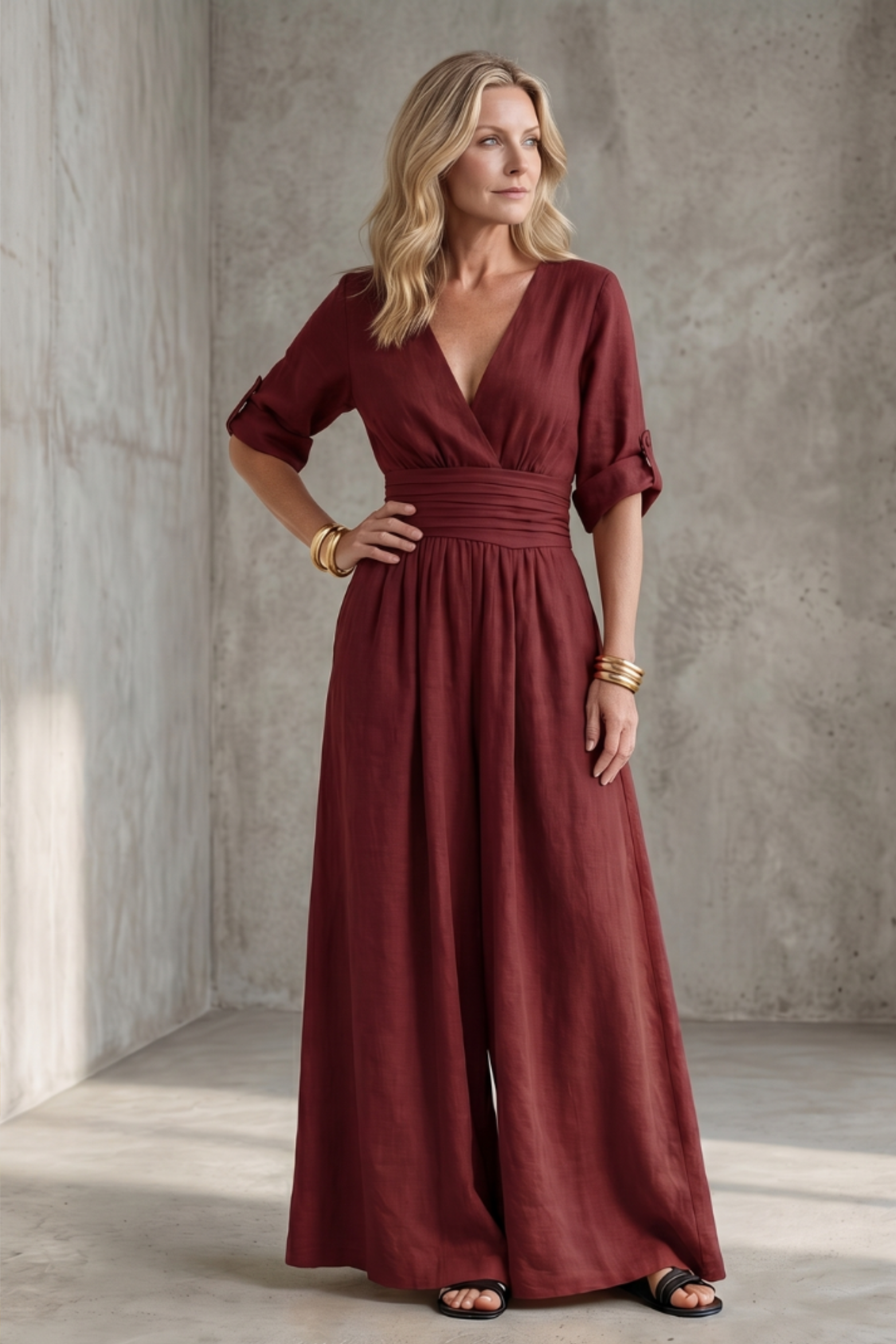 Chic Wrap V Neck Jumpsuit with Wide Leg Silhouette