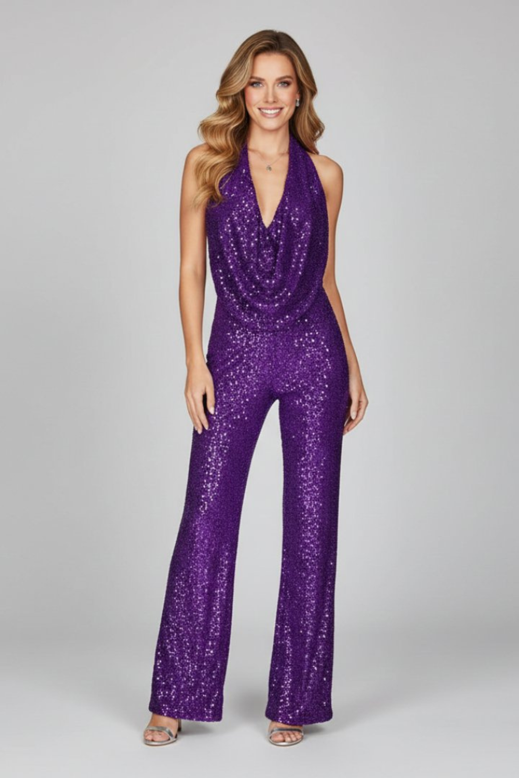 Midnight Radiance Sequin Halter Jumpsuit