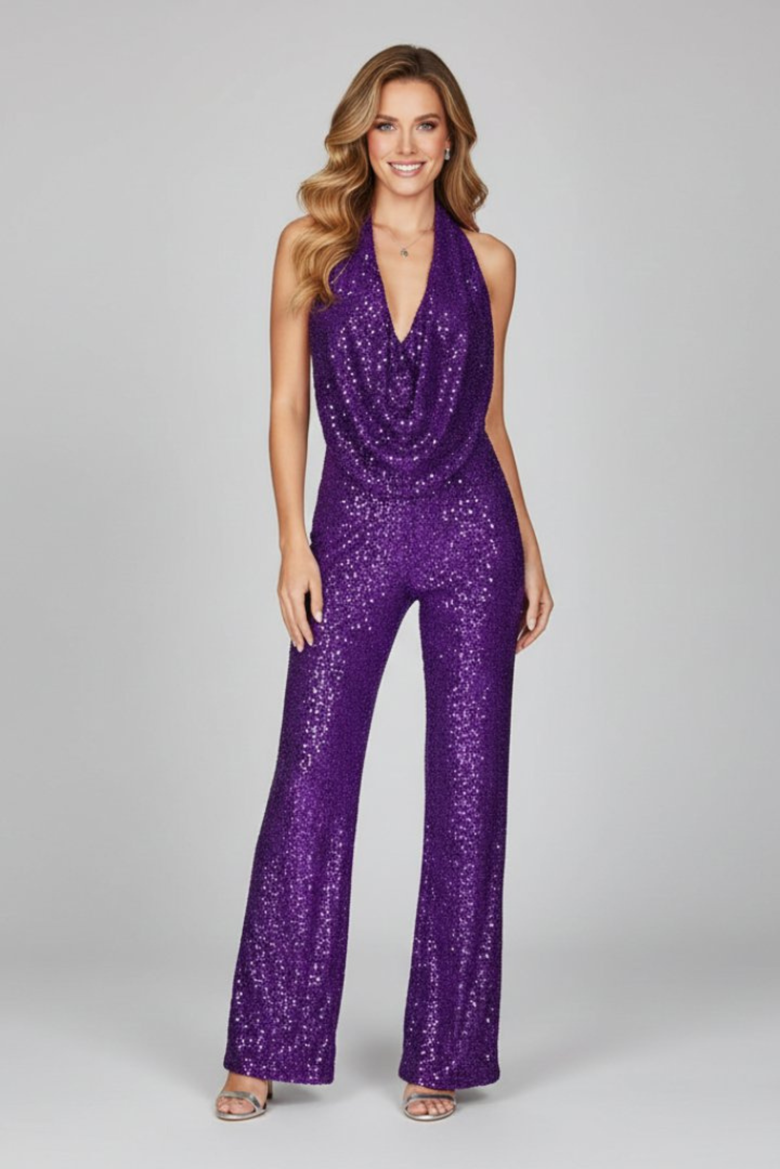 Midnight Radiance Sequin Halter Jumpsuit