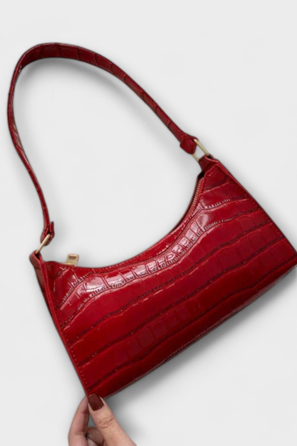 Midnight Luxe Croc-Embossed Shoulder Bag