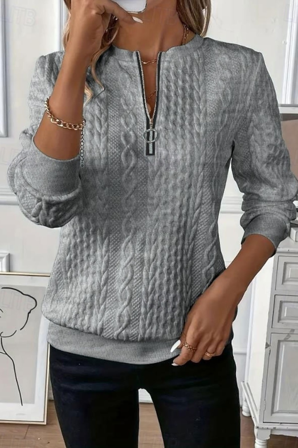Women's Zip Neck Relaxed Sweatshirt