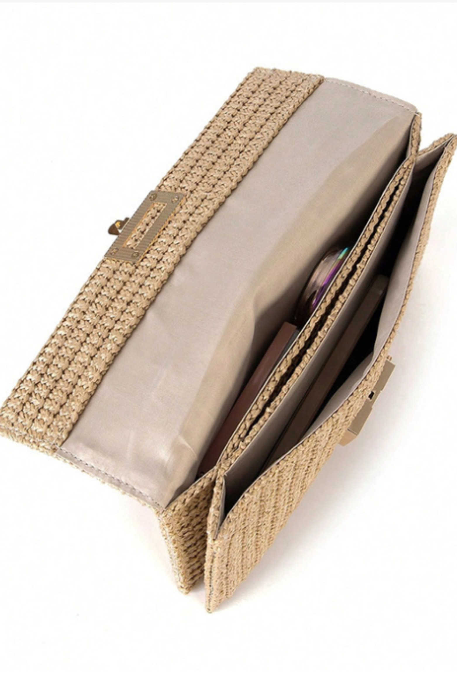 Seaside Luxe Straw Shoulder Bag with Chain Strap