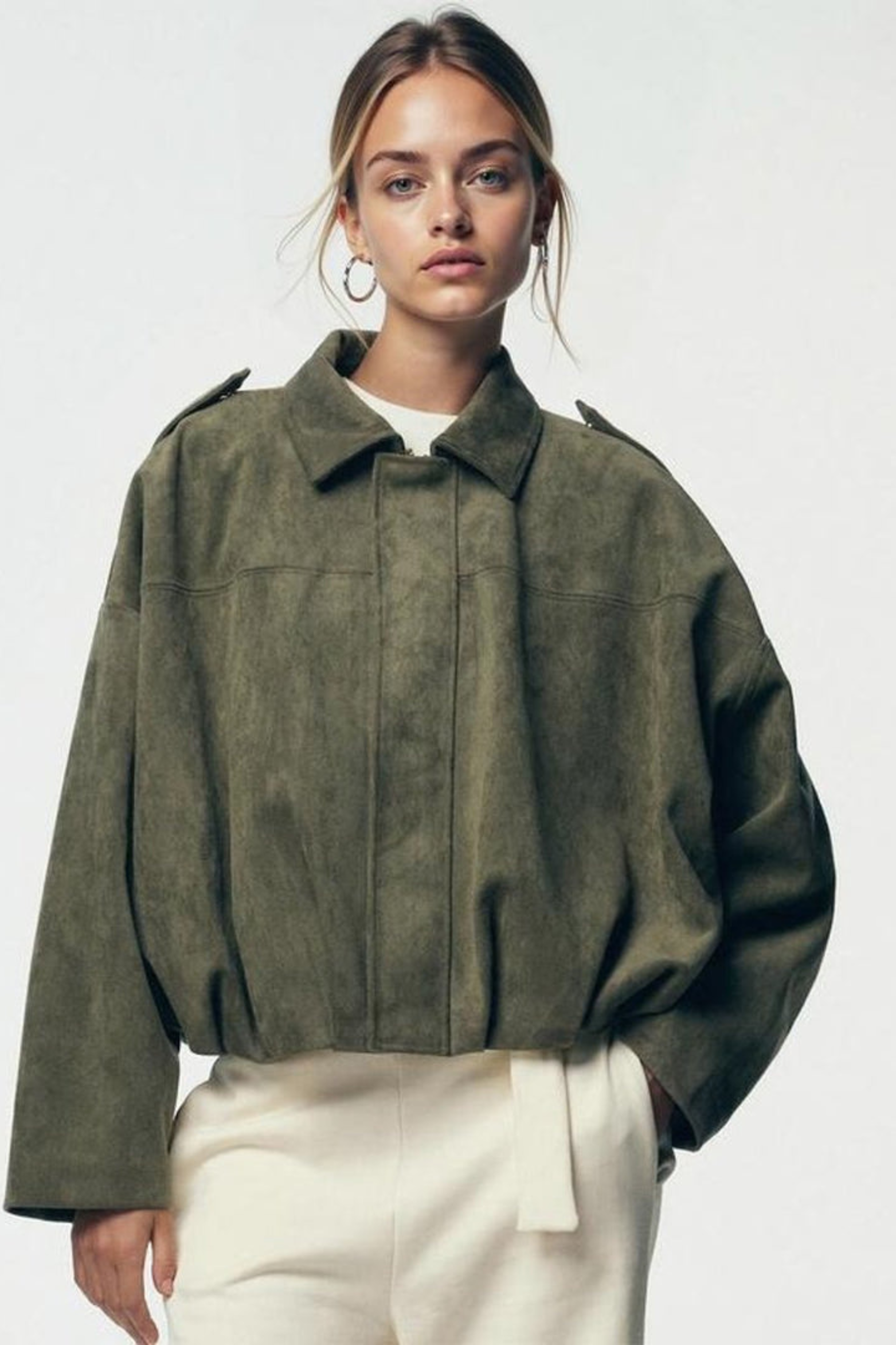 Women's Oversized Faux Suede Bomber Jacket