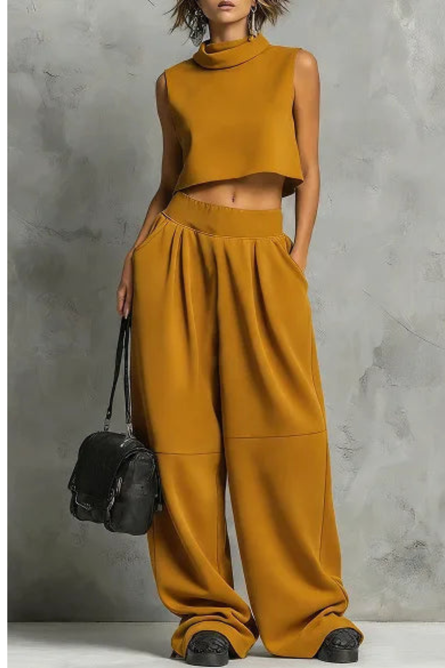 Women's Sienna Mock Neck Crop Top & Wide Leg Trouser Set