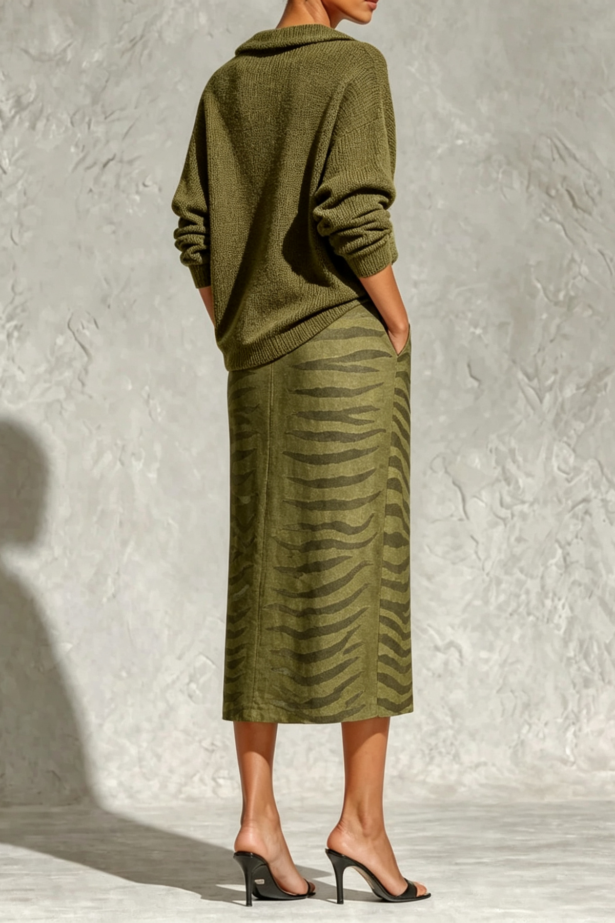 Zebra Print Skirt Contrast Collar Two-Piece Set