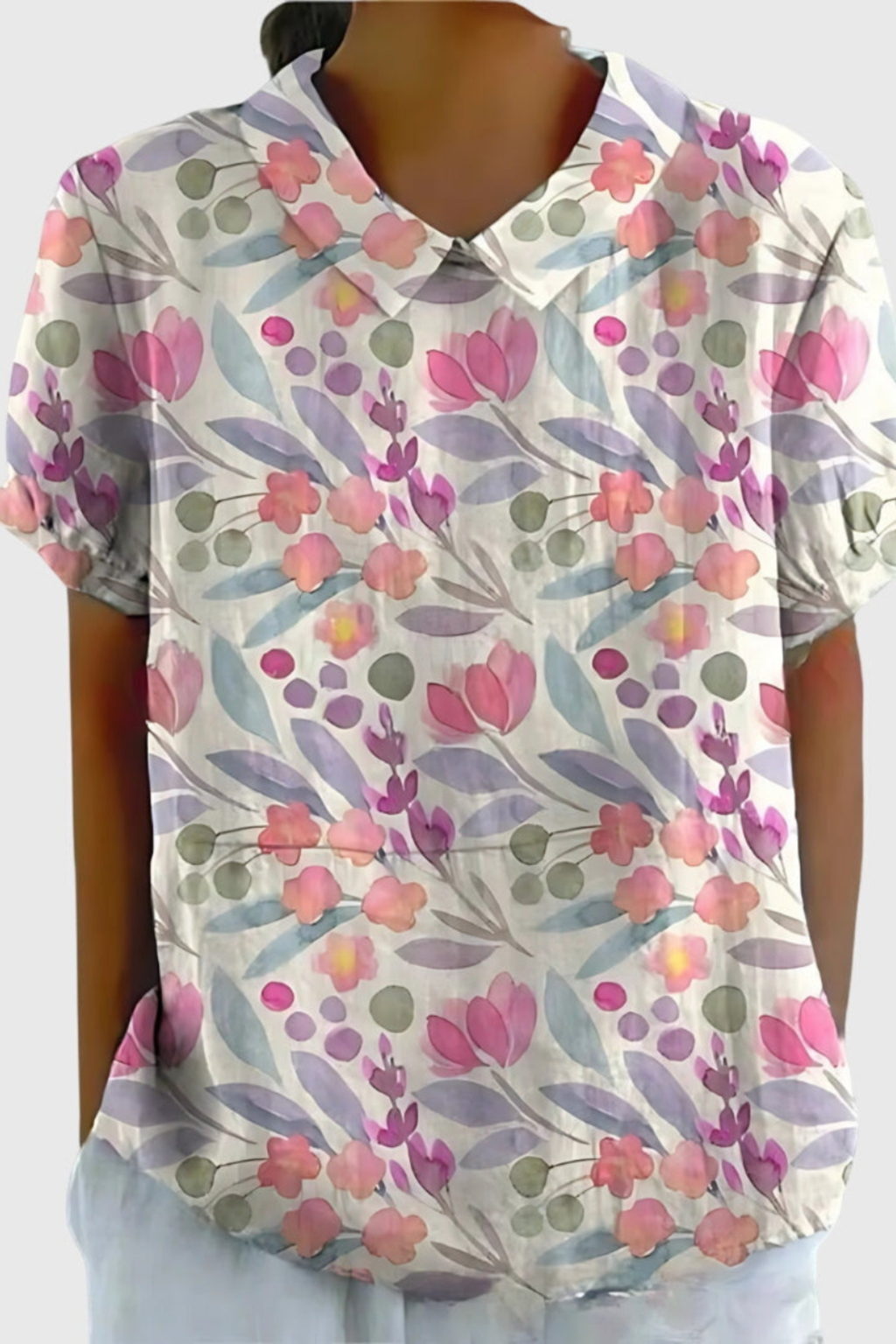 Women's Elara Floral Linen Blend Collared Blouse