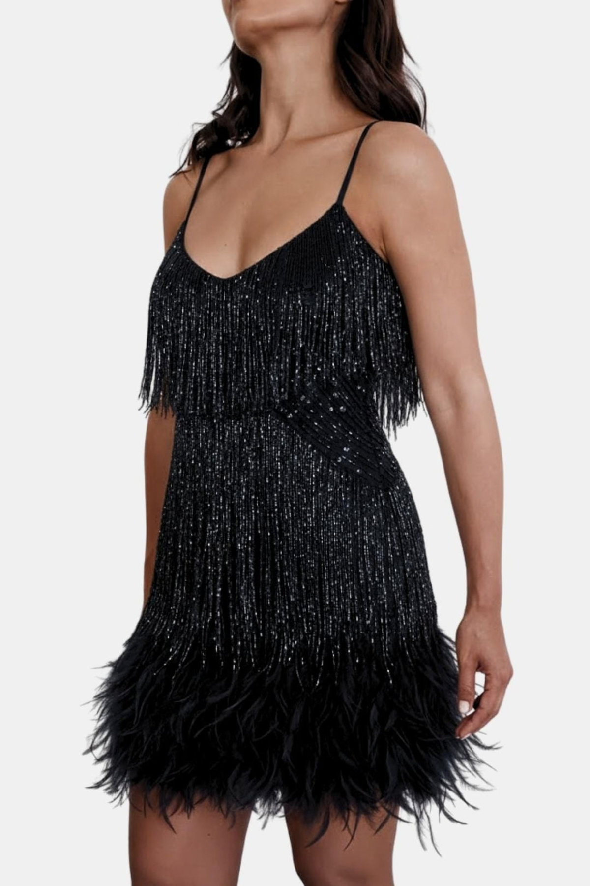 Sequin Fringe Feather Cocktail Dress