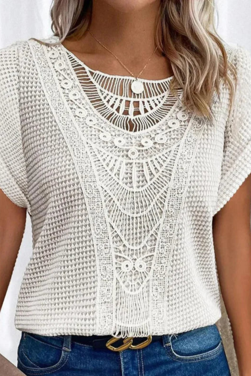 Boho Chic Crochet Lace Short Sleeve Blouse