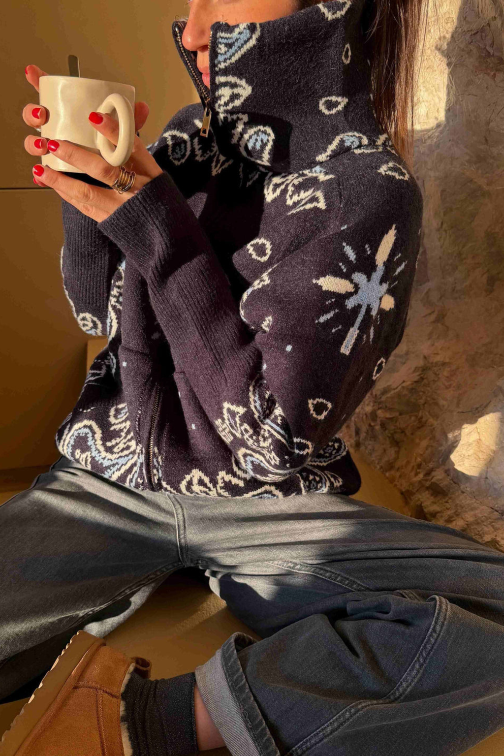 Women's Cashmere Blend Patterned Cardigan
