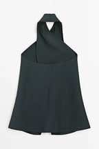 Halter Neck Back Neckline Top - Blue