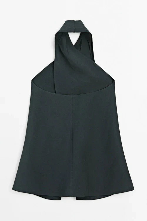 Halter Neck Back Neckline Top - Blue