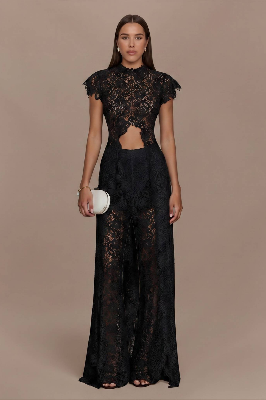 Lace Long Sleeve Wide Leg Pants Set