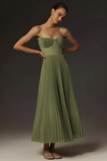 Bustier Pleated Tulle Midi Dress