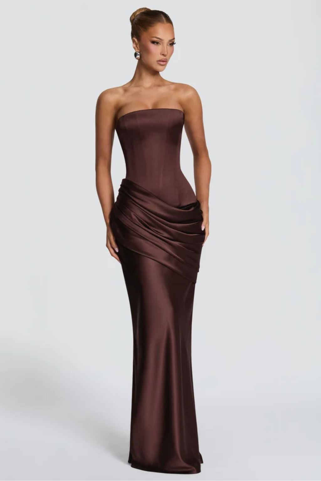 Asymmetric Off Shoulder Drape Maxi Dress