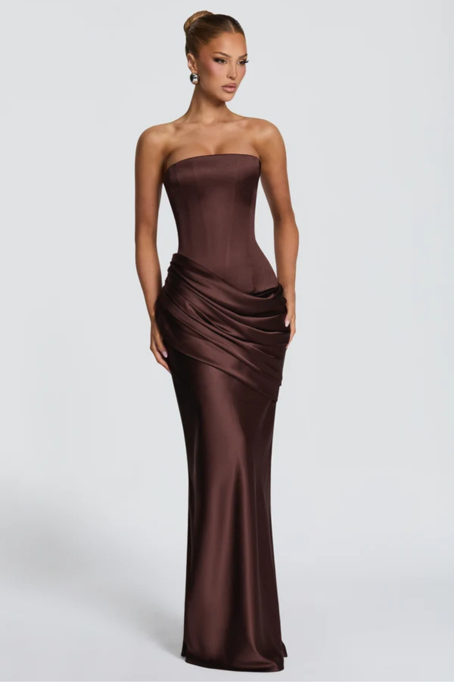 Asymmetric Off Shoulder Drape Maxi Dress